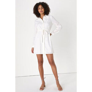 Like New Lulus Lifestyle White Long Sleeve Shirt Dress - Size XS